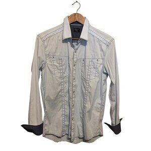 7Diamonds Mens Casual Button-Down Shirt‎ Business Casual Flip Cuffs Blue/Gray Sz